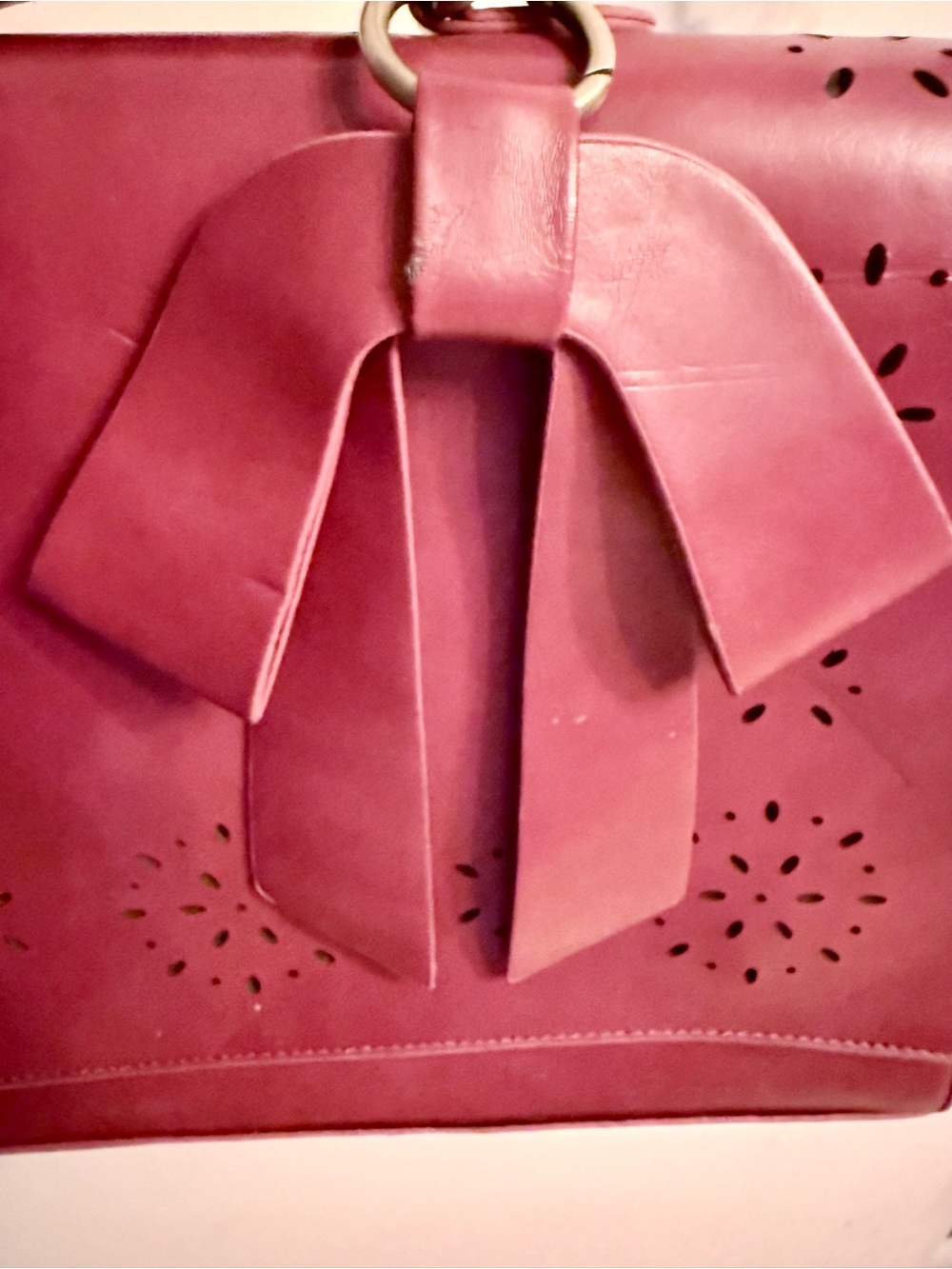 Ecosusi Vegan Leather Laptop Messenger Bag Red Burgundy Cutout Bow Briefcase - Picture 5 of 13